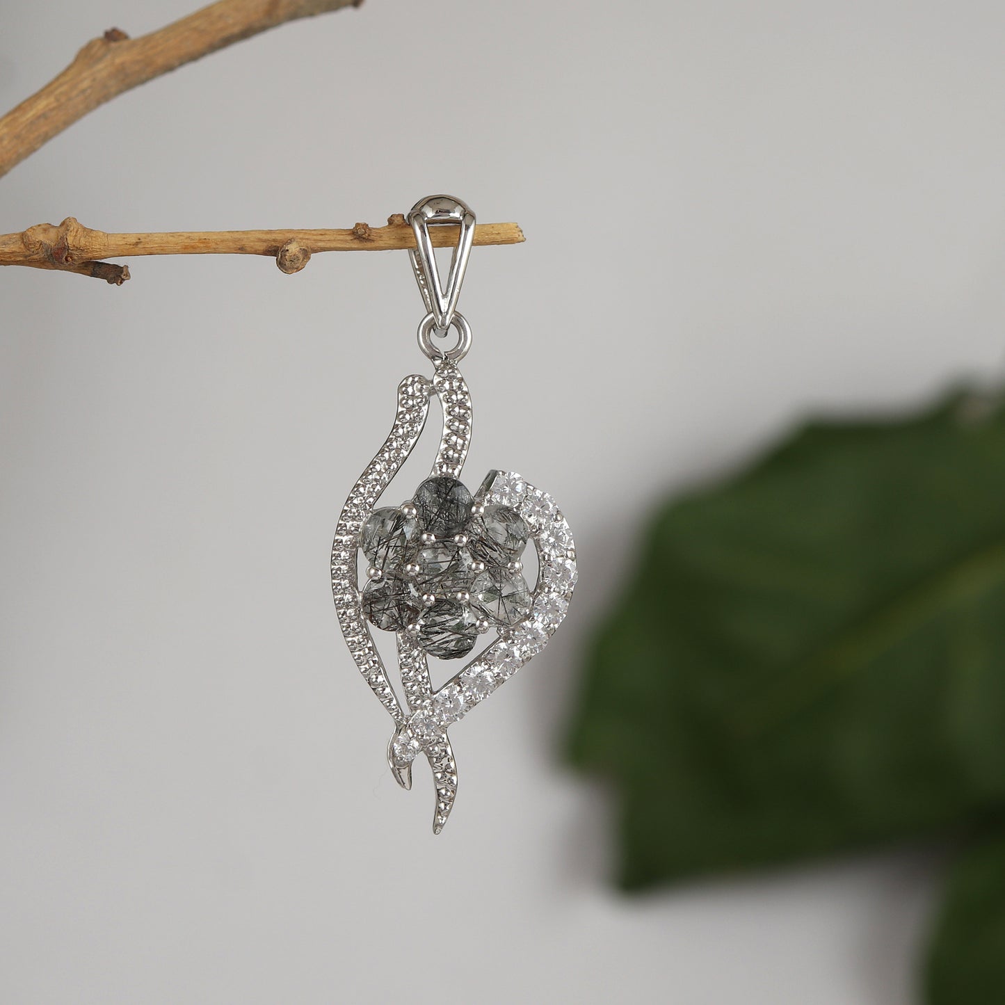 Natural Black Rutile Pendant-925 Sterling Silver Pendant-Rutile Cluster Pendant-4mm Round Black Rutile Pendant-Black Rutile Jewelry for Her