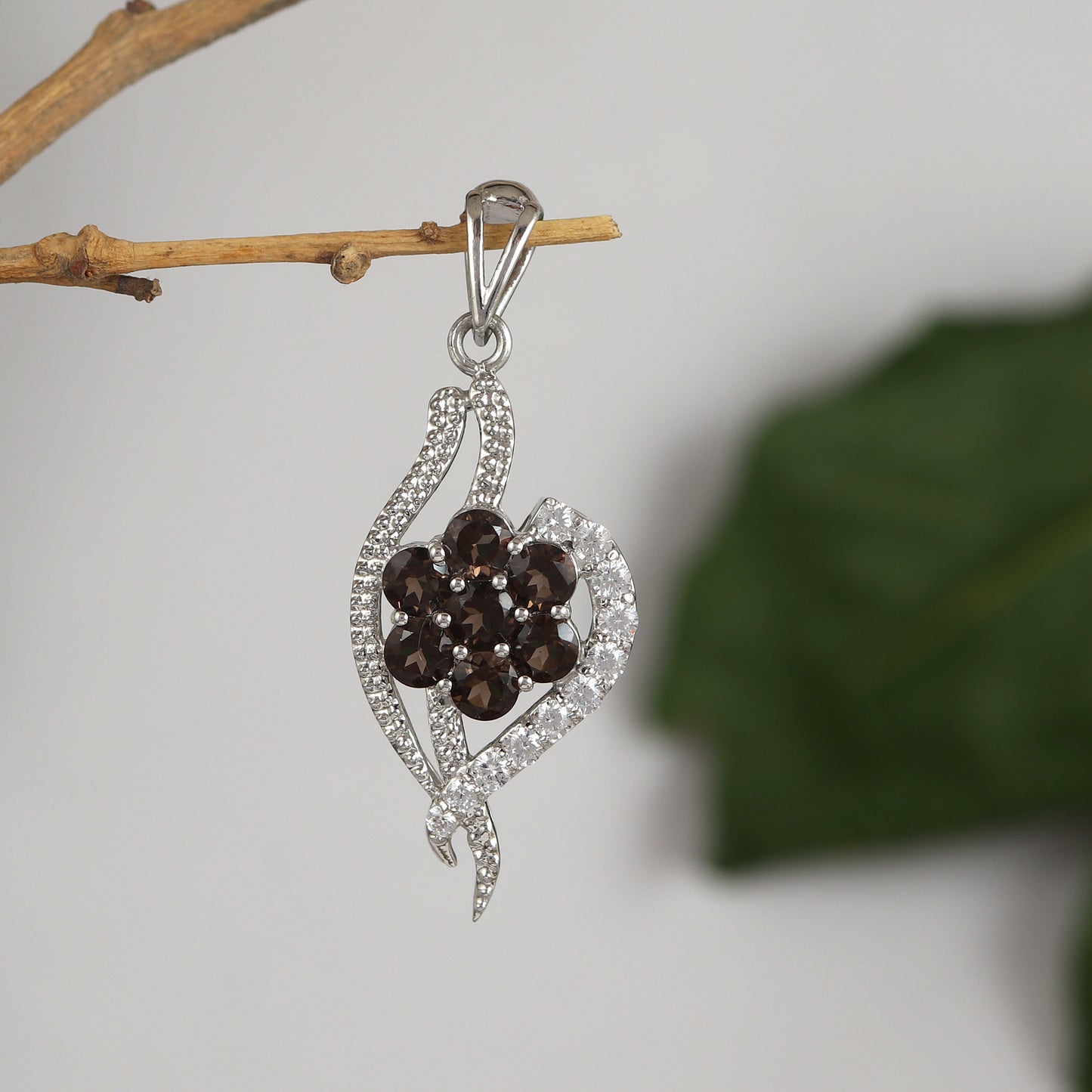 Natural Smoky Quartz Pendant Necklace-925 Sterling Silver Pendant-Round Gemstone Pendant-Handmade Pendant-Silver Chain Pendant-Gift for Her