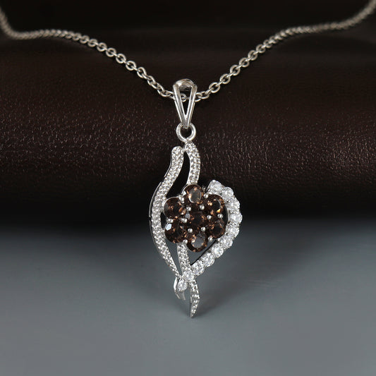 Natural Smoky Quartz Pendant Necklace-925 Sterling Silver Pendant-Round Gemstone Pendant-Handmade Pendant-Silver Chain Pendant-Gift for Her