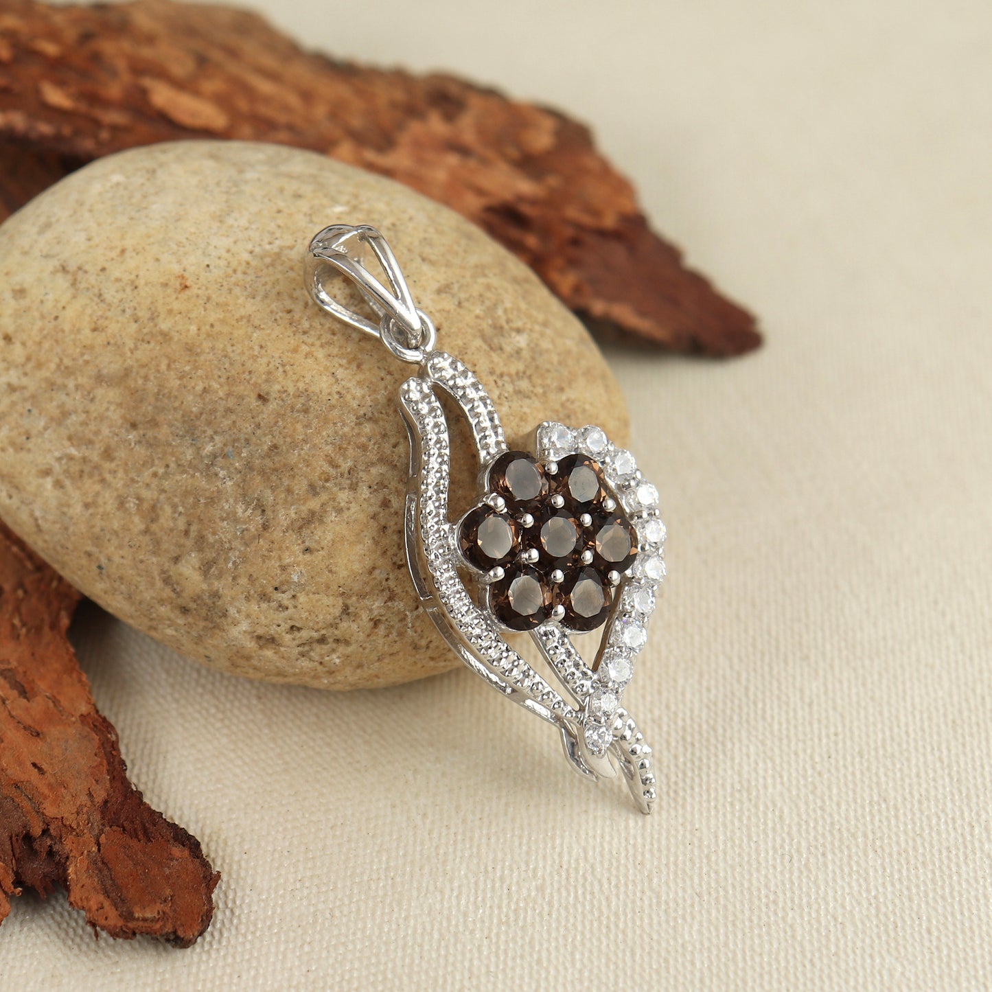Natural Smoky Quartz Pendant Necklace-925 Sterling Silver Pendant-Round Gemstone Pendant-Handmade Pendant-Silver Chain Pendant-Gift for Her