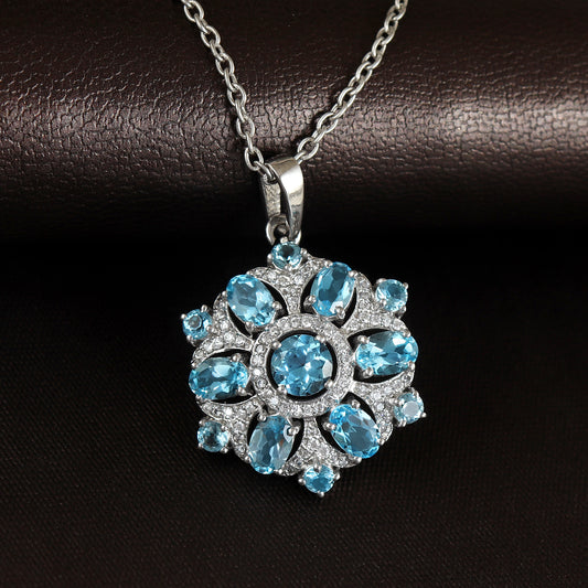 Natural Swiss Blue Topaz Pendant-Oval Cut Gemstone Pendant-925 Sterling Silver Pendant-Blue Topaz Necklace-December Birthstone-Gift for Her