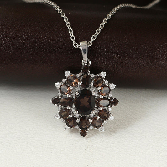 Smoky Quartz Gemstone Pendant-925 Sterling Silver Chain Pendant-November Birthstone Pendant-Handmade Pendant-Silver Chain Pendant for Her