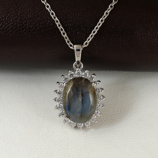 Labradorite Pendant-925 Sterling Silver Pendant-Labradorite Cluster Pendant-Multi Fire Pendant-Chain Pendant-Handmade Pendant-Christmas Gift