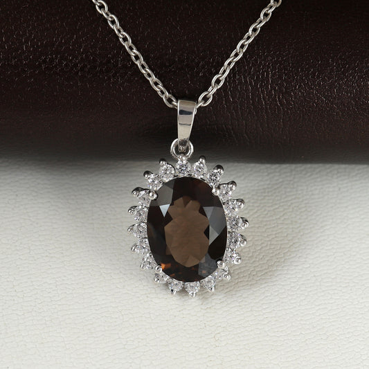 Smoky Quartz Pendant-925 Sterling Silver Chain Pendant-November Birthstone Pendant-Smoky Quartz Cluster Pendant-Christmas Gift for Her