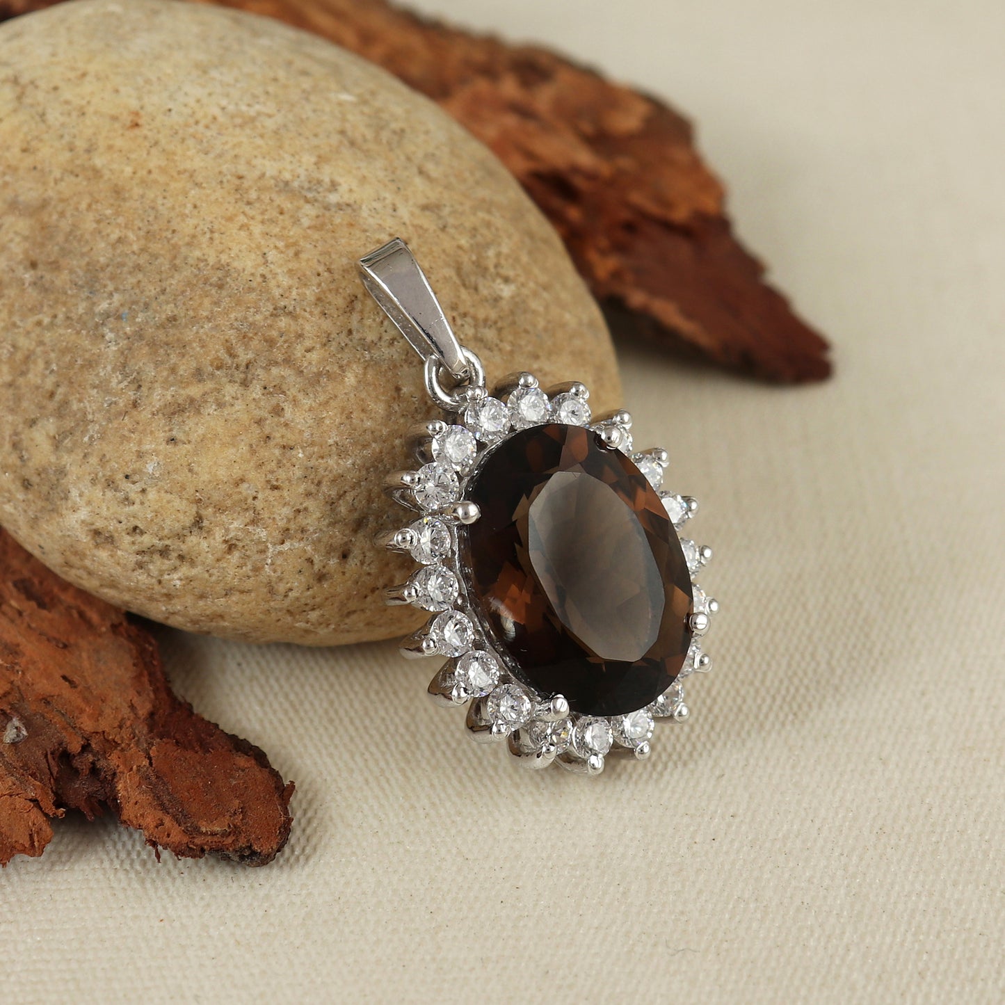 Smoky Quartz Pendant-925 Sterling Silver Chain Pendant-November Birthstone Pendant-Smoky Quartz Cluster Pendant-Christmas Gift for Her