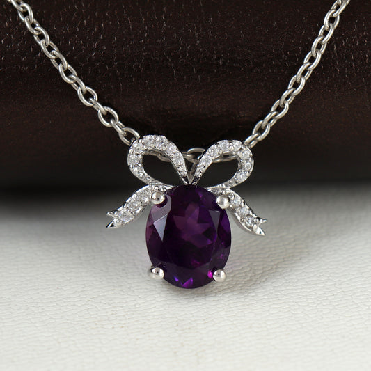 Natural Amethyst Pendant-925 Sterling Silver Chain Pendant-February Birthstone Pendant-11x9mm Oval Cut Gemstone Pendant-Wedding Gift for Her