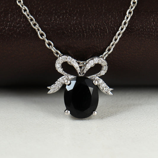 Natural Black Onyx Pendant-925 Sterling Silver Chain Pendant-December Birthstone-Oval Cut Gemstone Pendant-Christmas Gift-Black Onyx Jewelry
