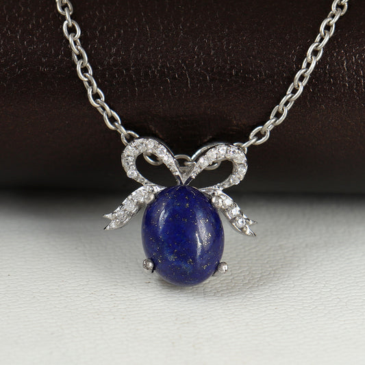 Lapis Lazuli Pendant-925 Sterling Silver Chain Pendant-Blue Cabochon Gemstone Pendant-Handmade Pendant-Lapis Lazuli Jewelry-Gift for Her
