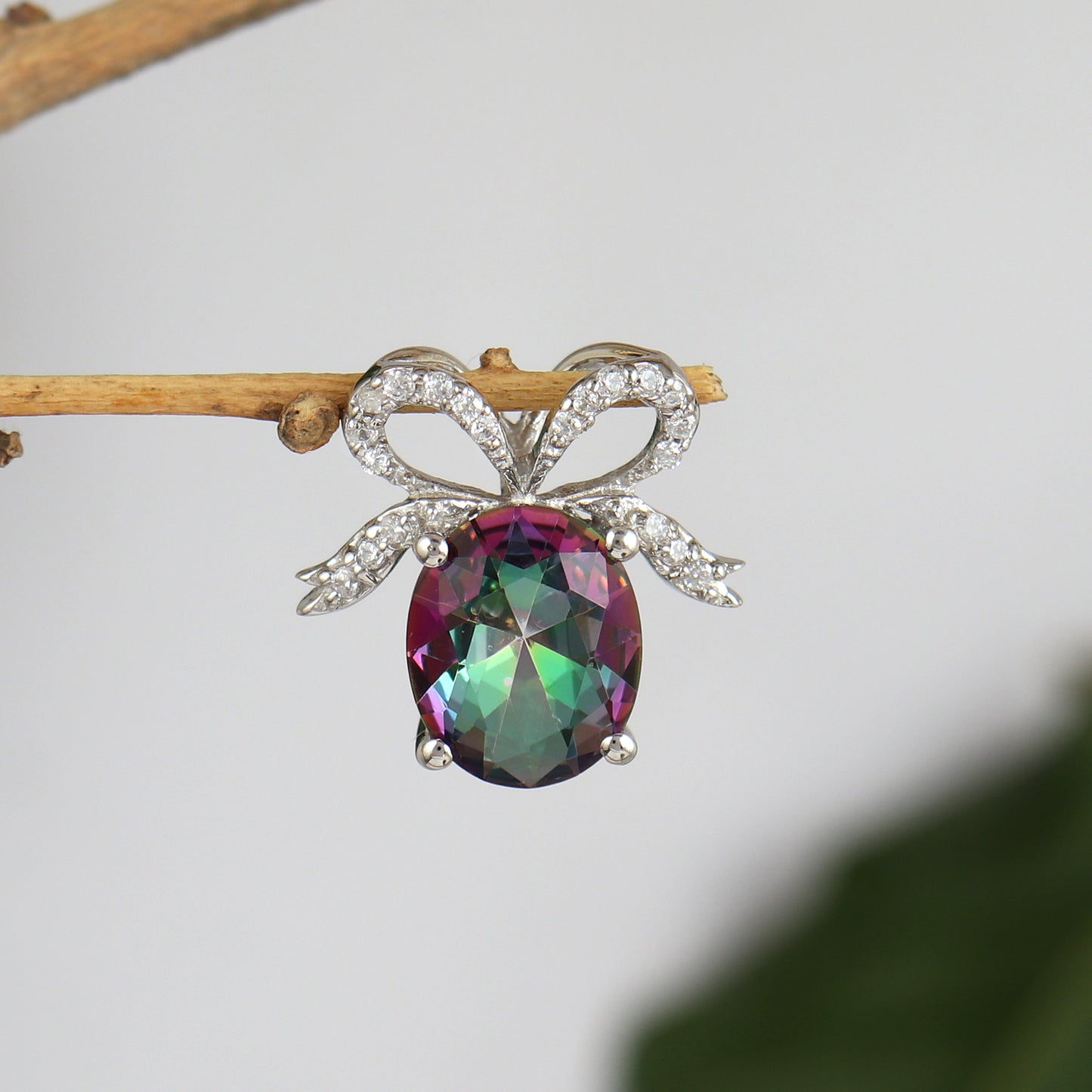 Natural Mystic Topaz Pendant-925 Sterling Silver Chain Pendant-Rainbow Topaz Pendant-Christmas Gift-Oval Cut Gemstone Pendant-Gift for Her