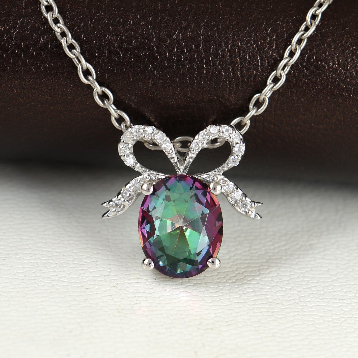 Natural Mystic Topaz Pendant-925 Sterling Silver Chain Pendant-Rainbow Topaz Pendant-Christmas Gift-Oval Cut Gemstone Pendant-Gift for Her