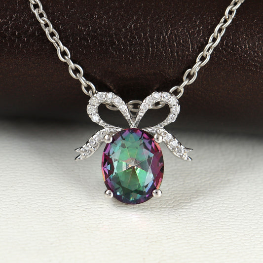 Natural Mystic Topaz Pendant-925 Sterling Silver Chain Pendant-Rainbow Topaz Pendant-Christmas Gift-Oval Cut Gemstone Pendant-Gift for Her