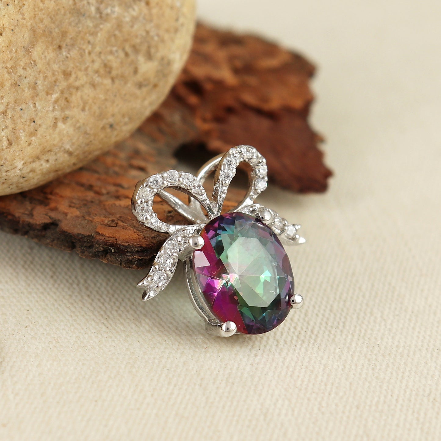 Natural Mystic Topaz Pendant-925 Sterling Silver Chain Pendant-Rainbow Topaz Pendant-Christmas Gift-Oval Cut Gemstone Pendant-Gift for Her