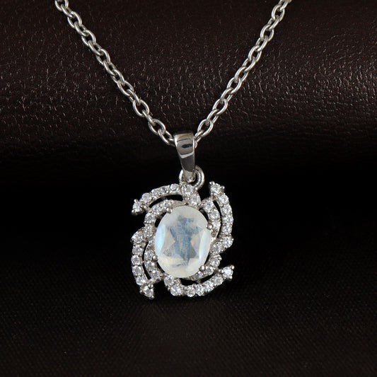 Natural Rainbow Moonstone Pendant-925 Sterling Silver Chain Pendant-Multi Fire Gemstone Pendant-Moonstone Cluster Pendant-Christmas Gift Her