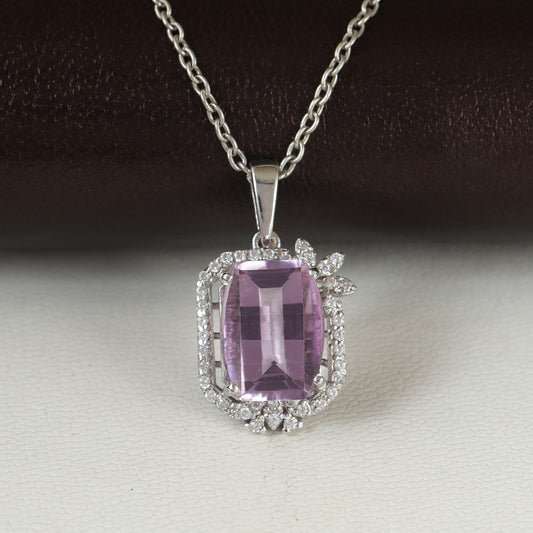 Purple Amethyst Pendant-925 Sterling Silver Pendant-Octagon Amethyst Pendant-February Birthstone Pendant-Chain Pendant-Wedding Gift for Her