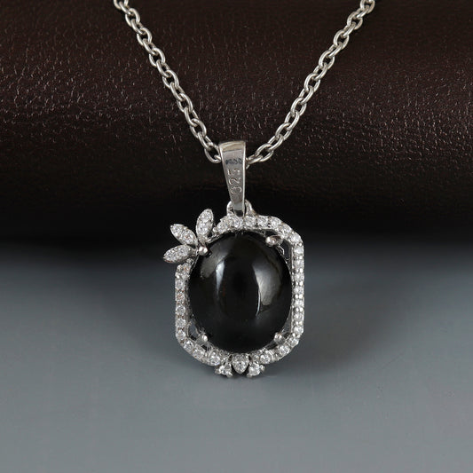 Black Star Pendant-925 Sterling Silver Chain Pendant-Black Star Cluster Pendant-Oval Cabochon Gemstone Pendant-Christmas Gift for Women's