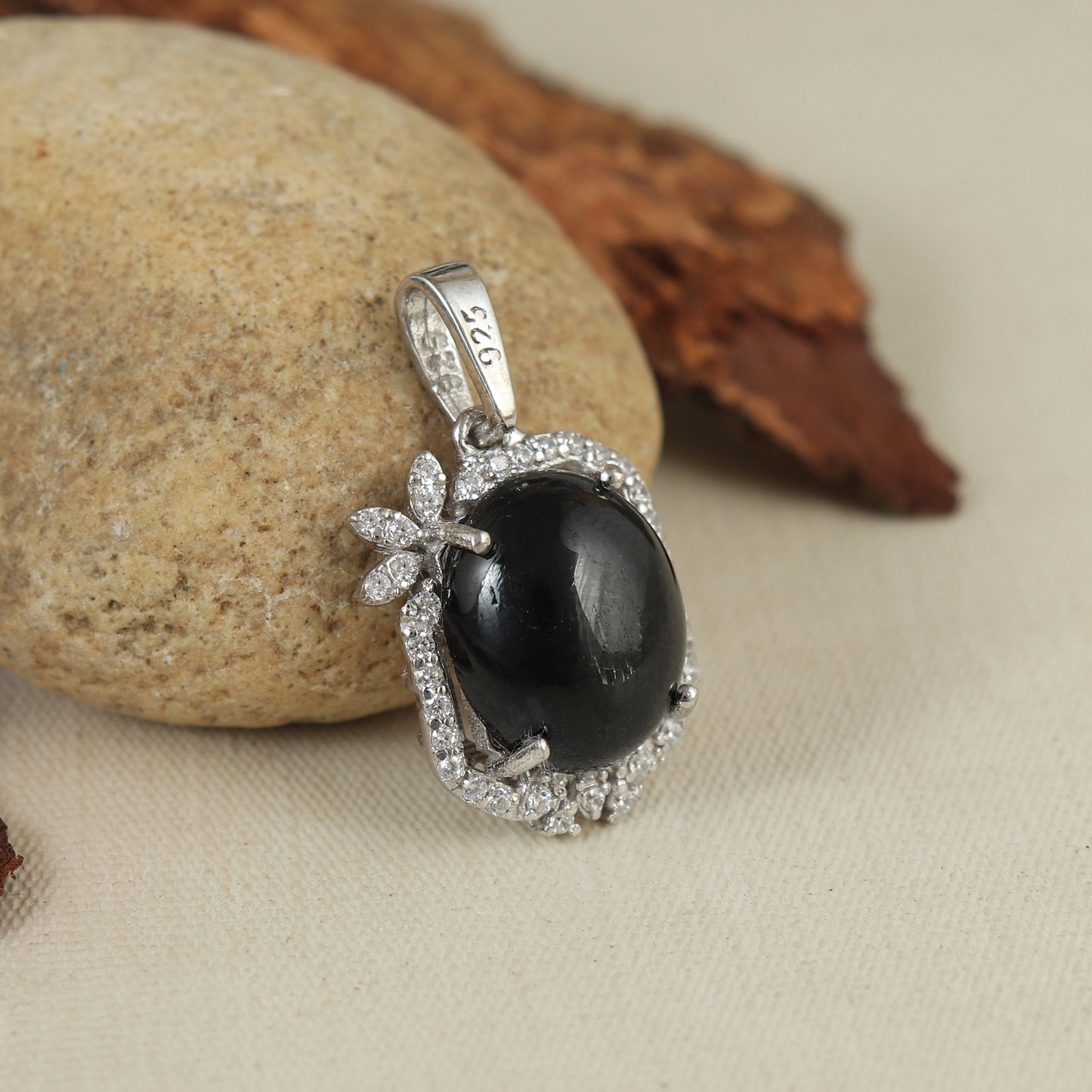 Black Star Pendant-925 Sterling Silver Chain Pendant-Black Star Cluster Pendant-Oval Cabochon Gemstone Pendant-Christmas Gift for Women's