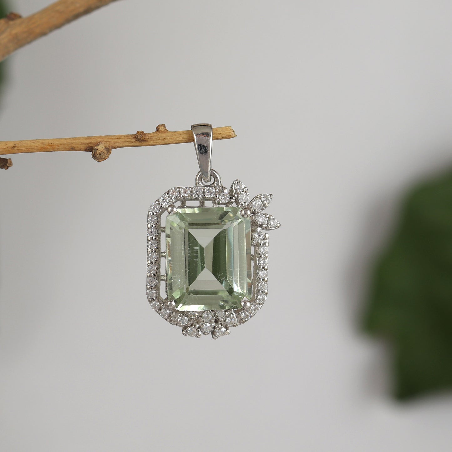 Green Amethyst Octagon Cut Gemstone Pendant-925 Sterling Silver Chain Pendant-February Birthstone-Wedding Gift-Anniversary Gift for her