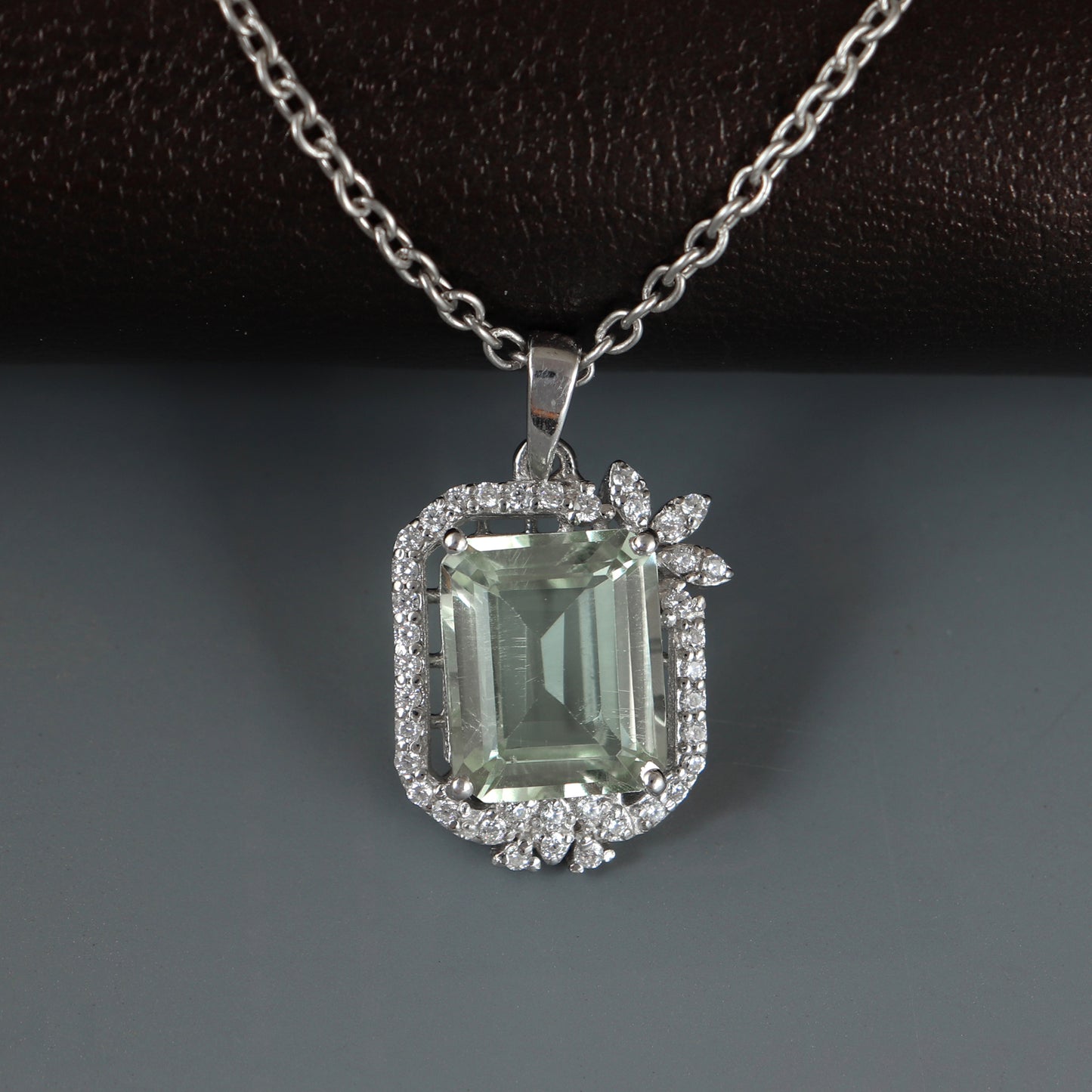 Green Amethyst Octagon Cut Gemstone Pendant-925 Sterling Silver Chain Pendant-February Birthstone-Wedding Gift-Anniversary Gift for her