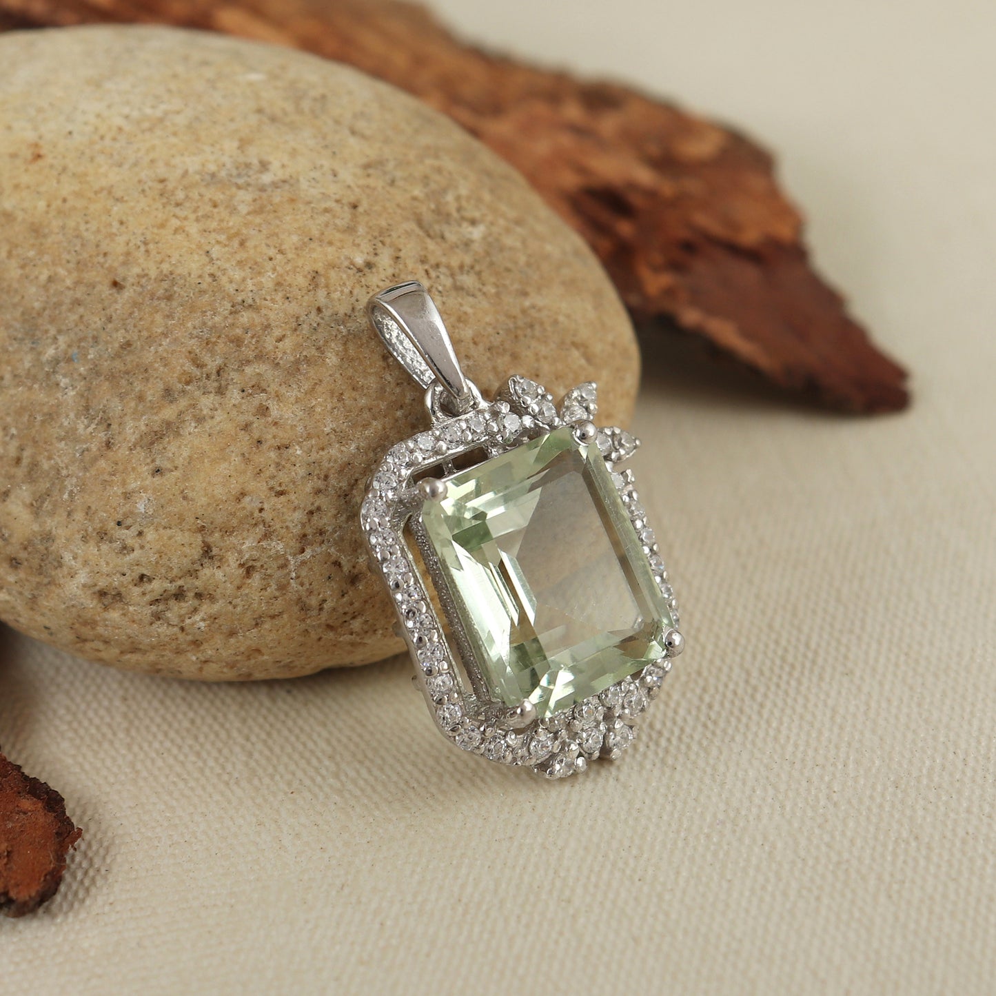 Green Amethyst Octagon Cut Gemstone Pendant-925 Sterling Silver Chain Pendant-February Birthstone-Wedding Gift-Anniversary Gift for her