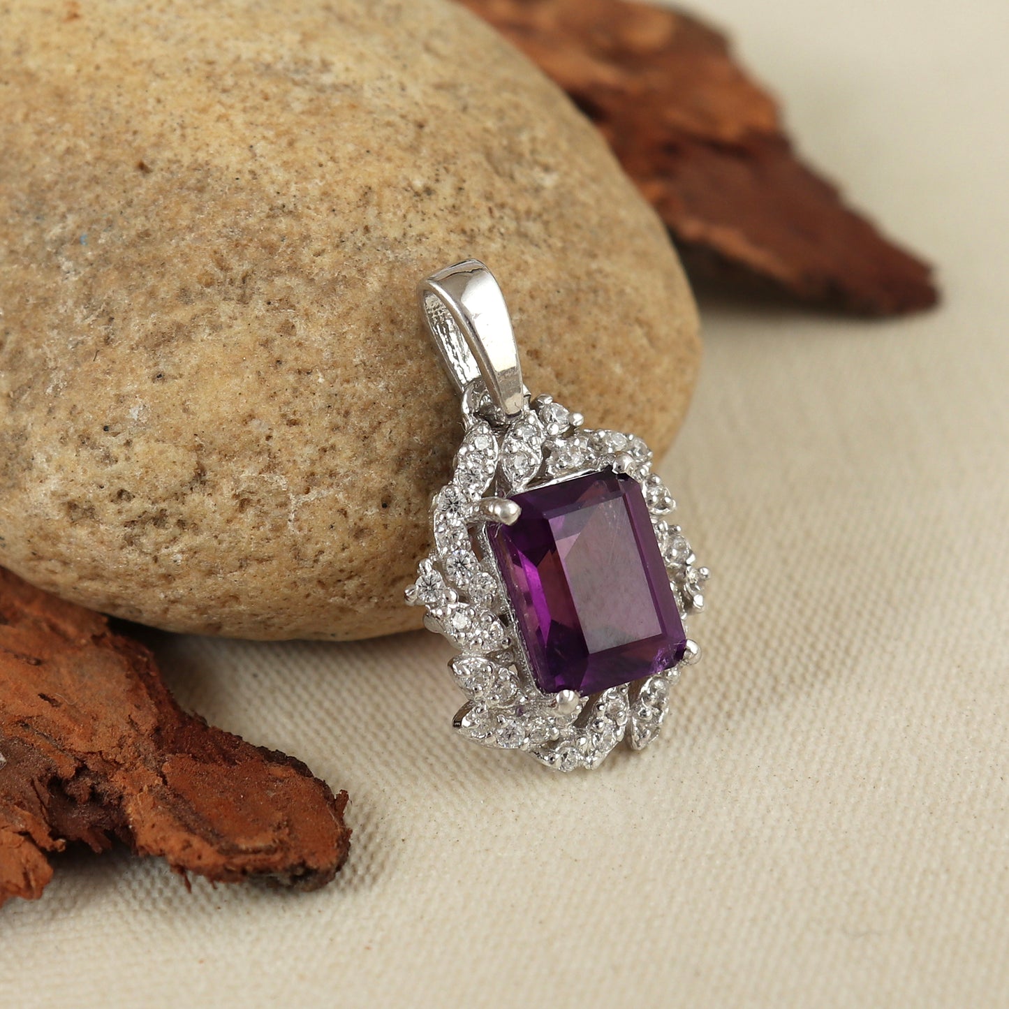 Natural Amethyst Pendant-925 Sterling Silver Pendant-February Birthstone-Amethyst Jewelry-Cluster Pendant-Christmas Gift-Wedding Gift Her