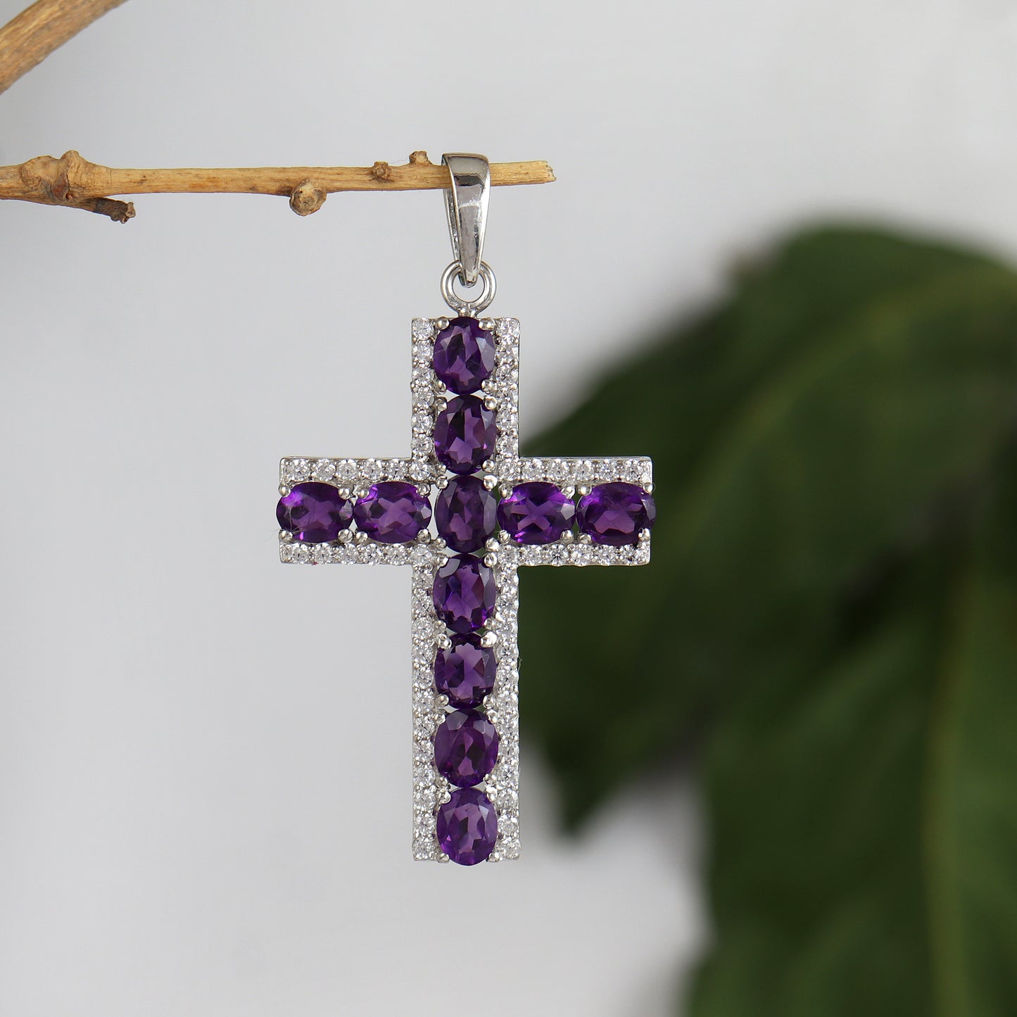 Natural Amethyst Cross Pendant-925 Sterling Silver Criss Cross-Amethyst Gemstone Pendant-Amethyst Holy Cross Pendant-Christmas Gift for Her