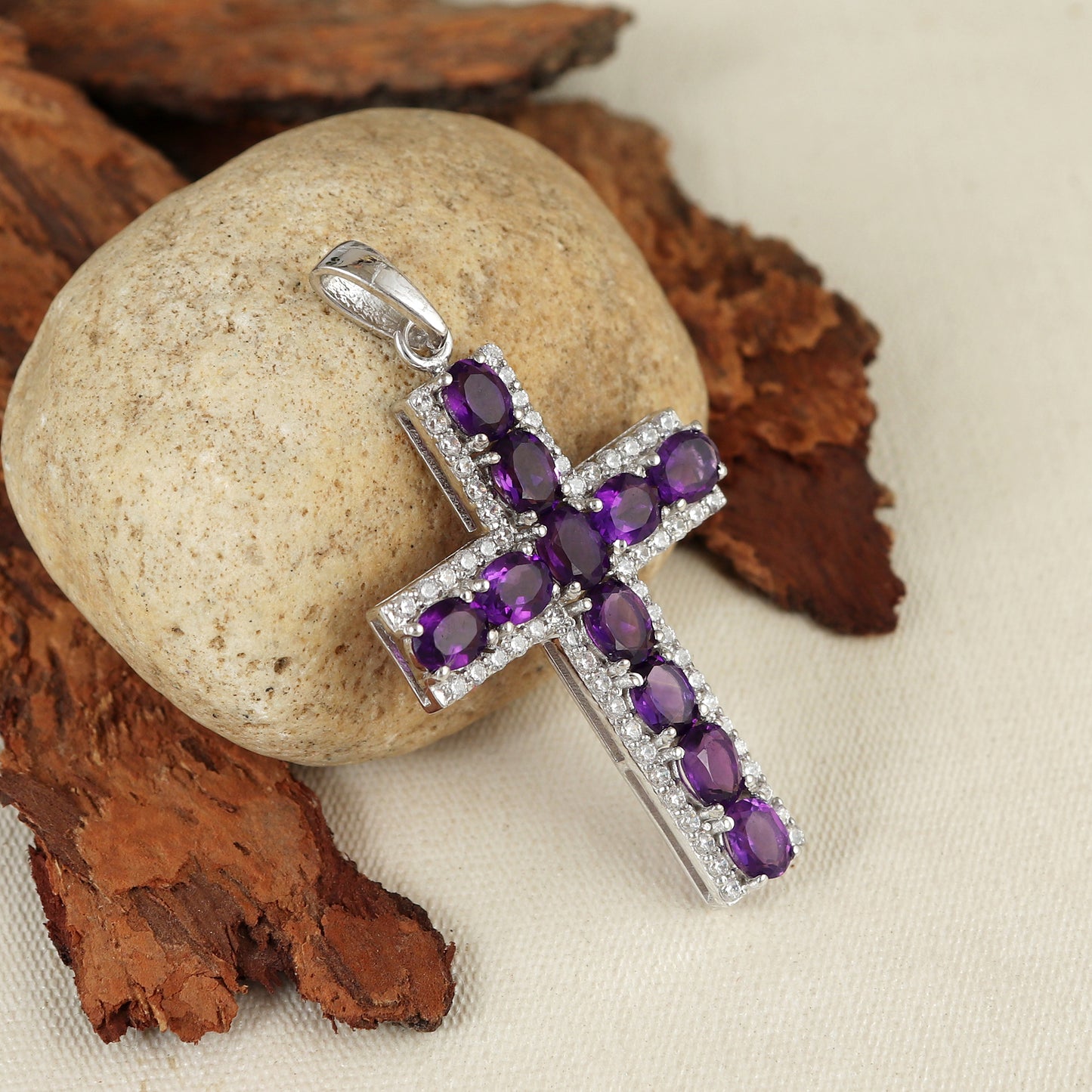 Natural Amethyst Cross Pendant-925 Sterling Silver Criss Cross-Amethyst Gemstone Pendant-Amethyst Holy Cross Pendant-Christmas Gift for Her