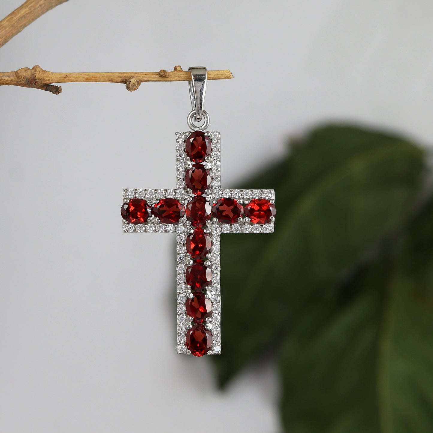 Natural Garnet Cross Pendant-925 Sterling Silver Criss Cross-Oval Garnet Gemstone Pendant-Garnet Holy Cross Pendant-Christmas Gift for Her