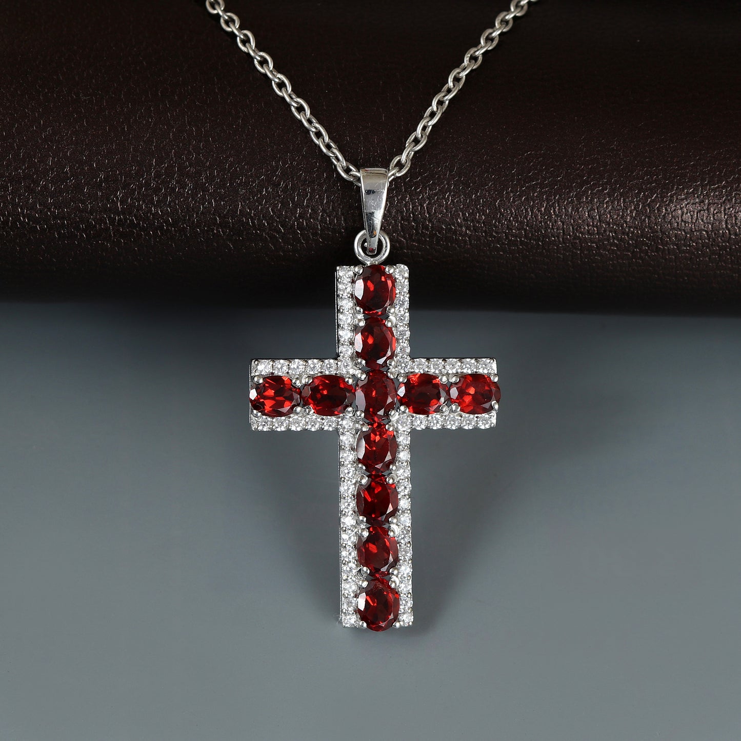 Natural Garnet Cross Pendant-925 Sterling Silver Criss Cross-Oval Garnet Gemstone Pendant-Garnet Holy Cross Pendant-Christmas Gift for Her