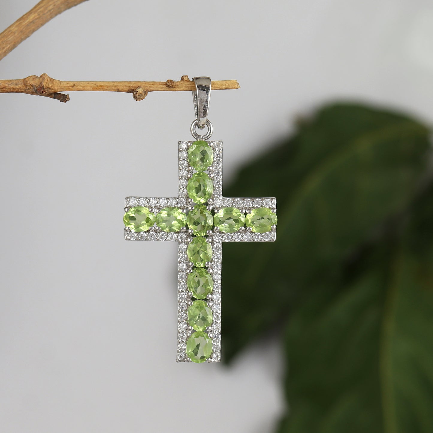 Natural Peridot Cross Pendant-925 Sterling Silver Holy Cross Pendant-Gemstone Cross Pendant-August Birthstone-Cross Jewelry Gift for Her