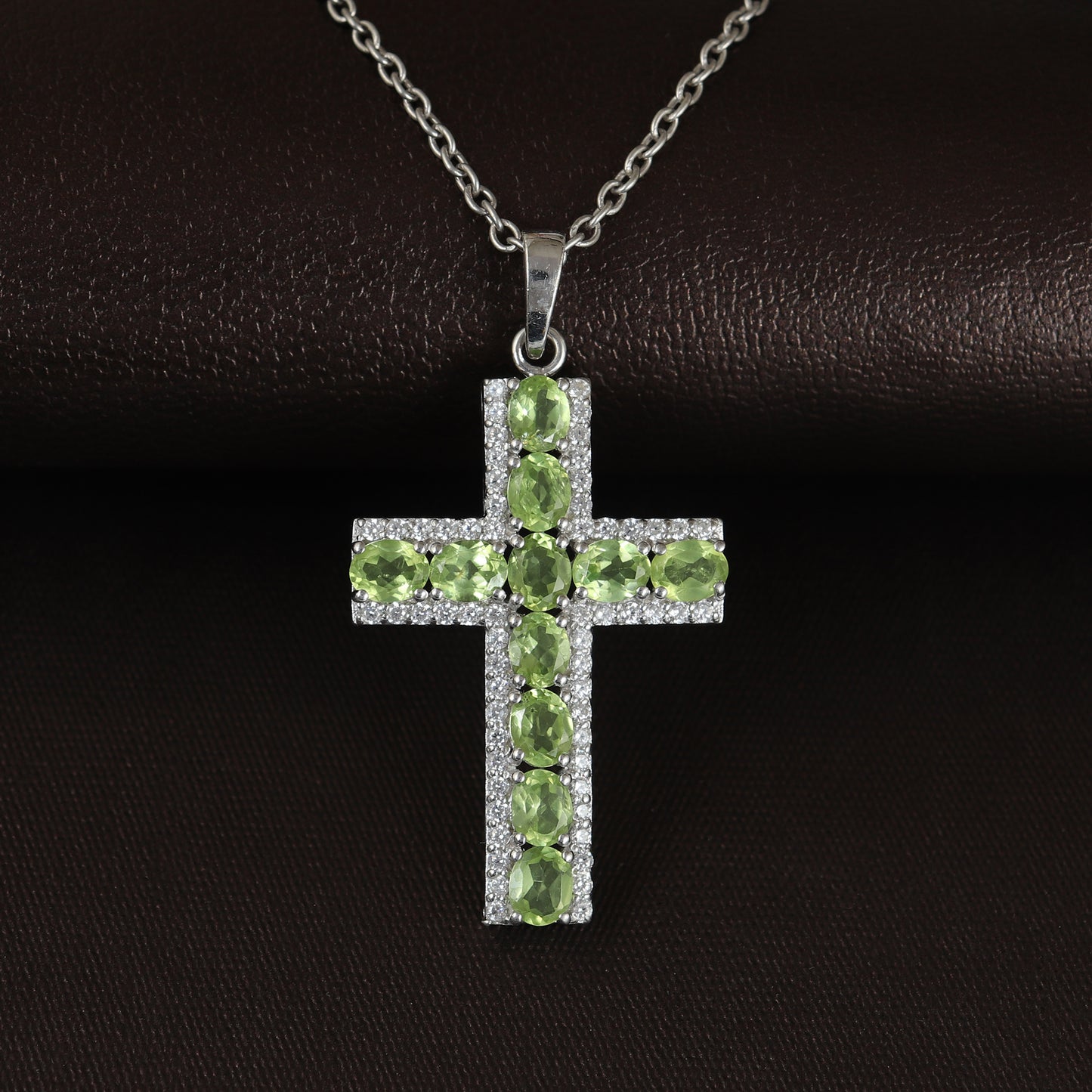Natural Peridot Cross Pendant-925 Sterling Silver Holy Cross Pendant-Gemstone Cross Pendant-August Birthstone-Cross Jewelry Gift for Her