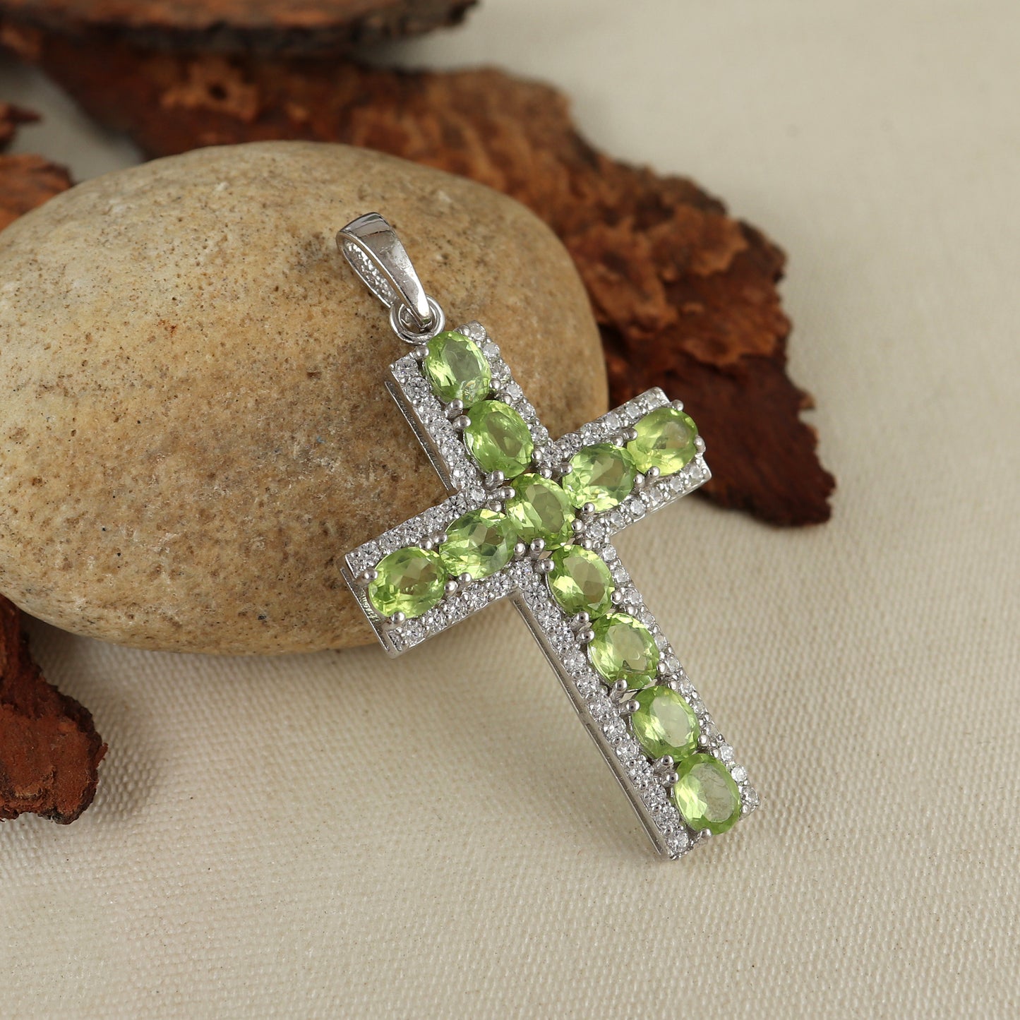 Natural Peridot Cross Pendant-925 Sterling Silver Holy Cross Pendant-Gemstone Cross Pendant-August Birthstone-Cross Jewelry Gift for Her