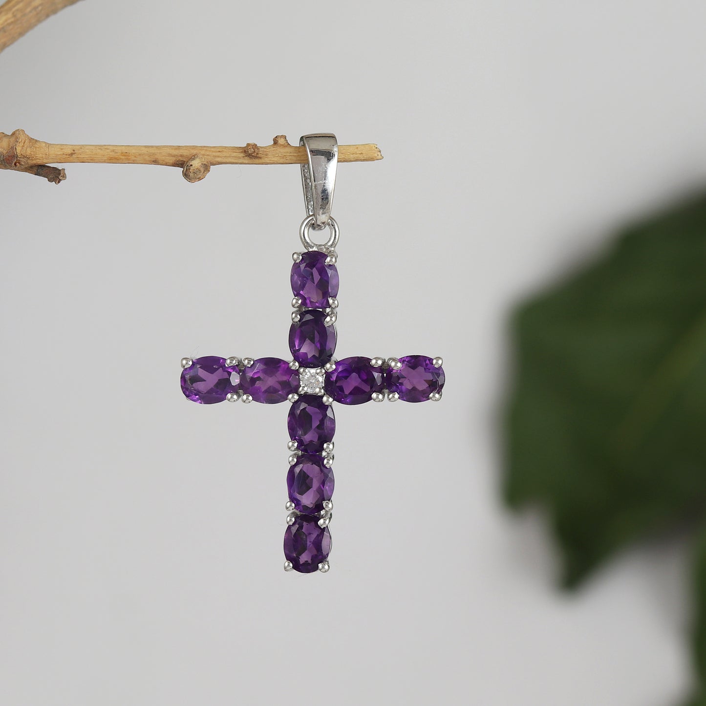Natural Amethyst Cross Pendant-925 Sterling Silver-Amethyst Criss Cross Pendant-Oval Amethyst Gemstone Pendant-Cross Pendant Christmas Gift