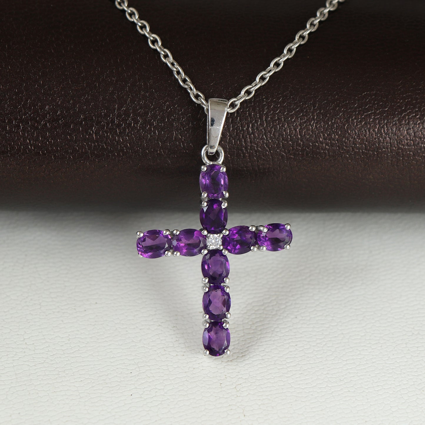 Natural Amethyst Cross Pendant-925 Sterling Silver-Amethyst Criss Cross Pendant-Oval Amethyst Gemstone Pendant-Cross Pendant Christmas Gift
