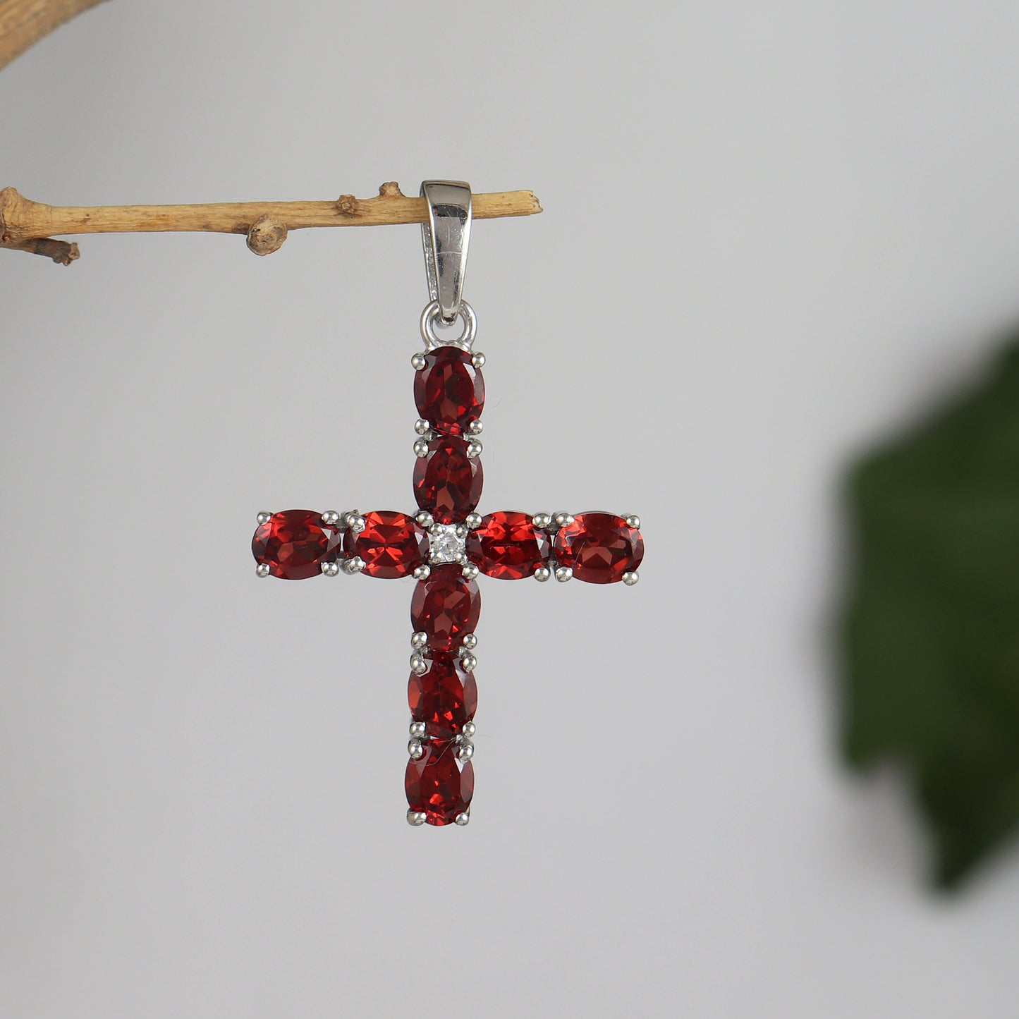 Natural Garnet Cross Pendant-925 Sterling Silver Criss Cross-Oval Garnet Gemstone Pendant- Garnet Holy Cross Pendant-Christmas Gift for Her