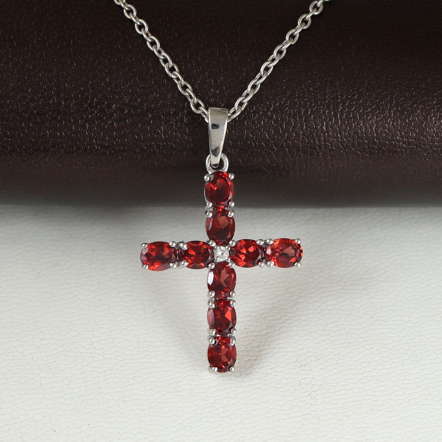 Natural Garnet Cross Pendant-925 Sterling Silver Criss Cross-Oval Garnet Gemstone Pendant- Garnet Holy Cross Pendant-Christmas Gift for Her