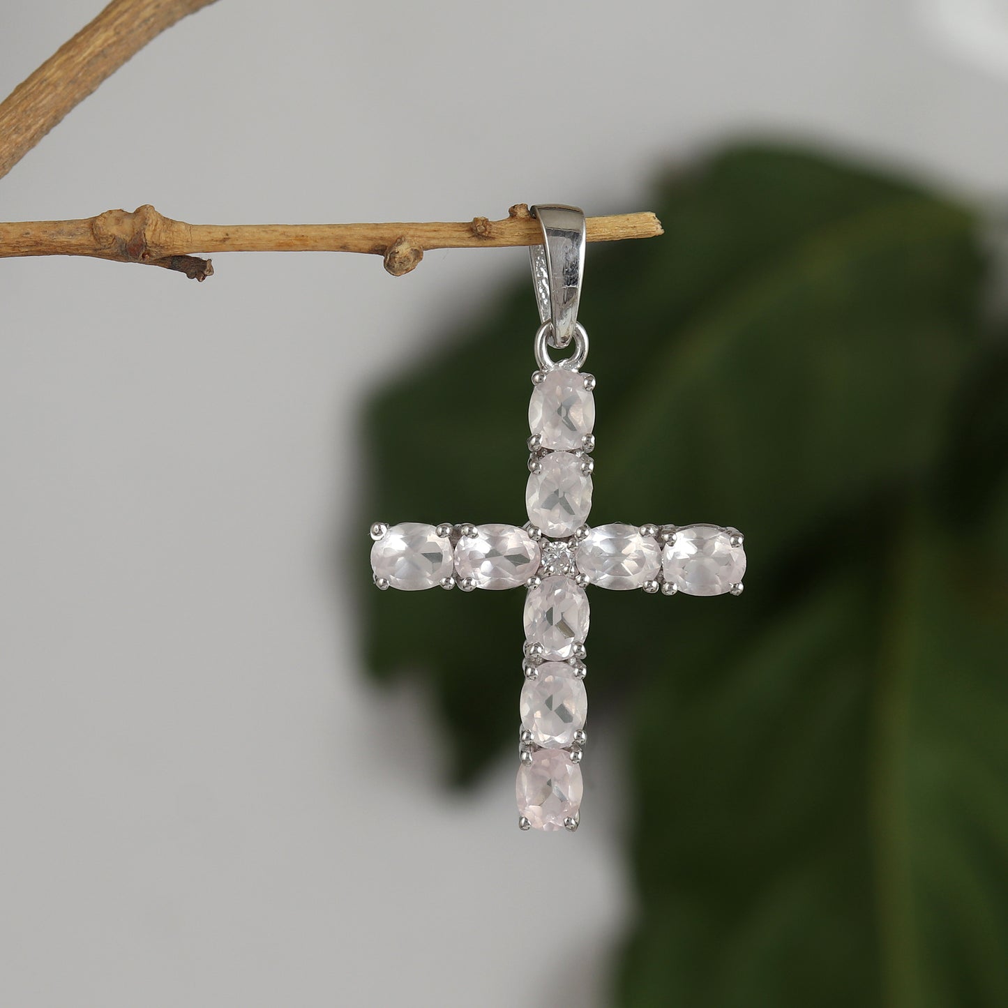 Rose Quartz Cross Pendant-925 Sterling Silver-Holy Cross Pendant-Charm Pendant-Rose Quartz Jewelry-January Birthstone Pendant-Gift for Her