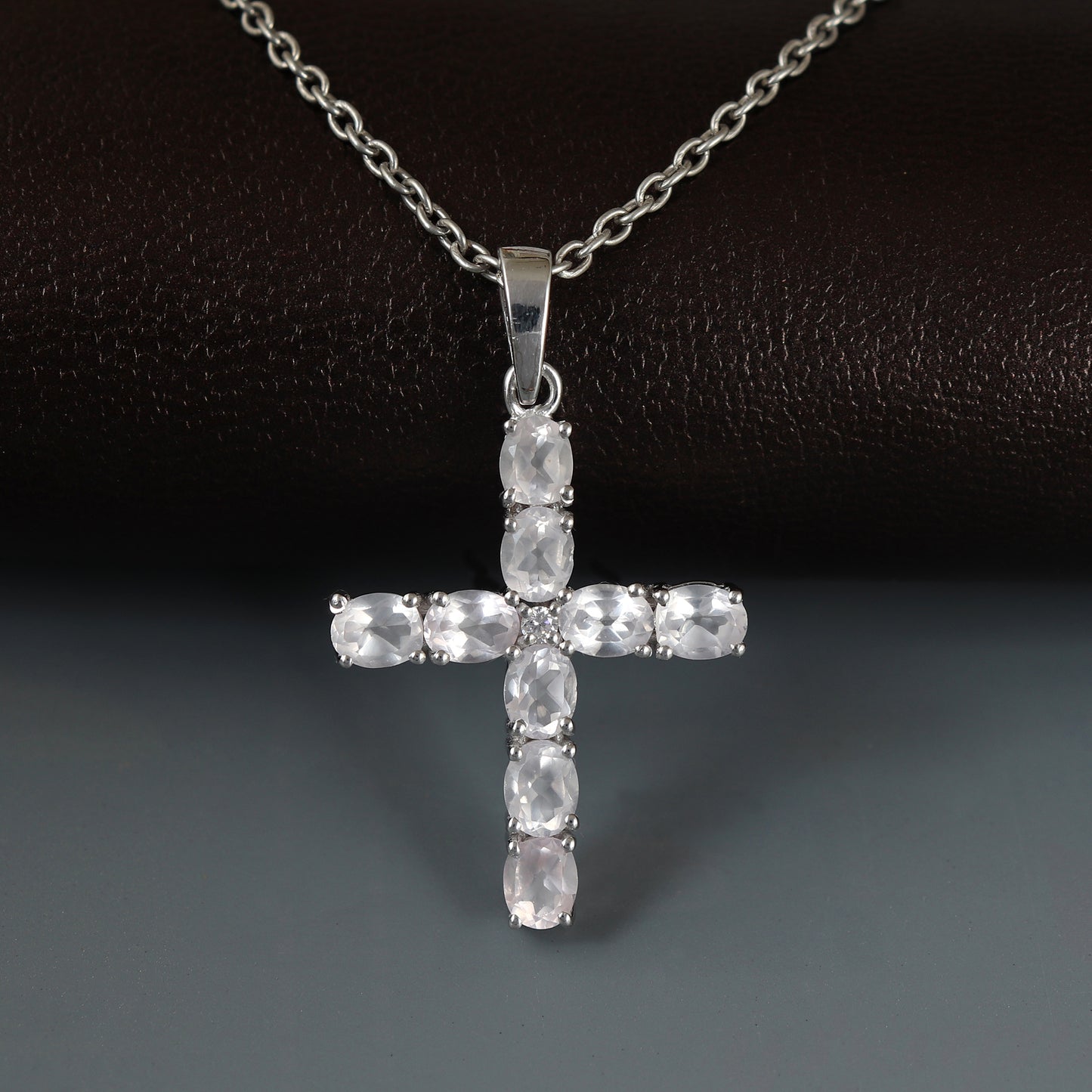 Rose Quartz Cross Pendant-925 Sterling Silver-Holy Cross Pendant-Charm Pendant-Rose Quartz Jewelry-January Birthstone Pendant-Gift for Her