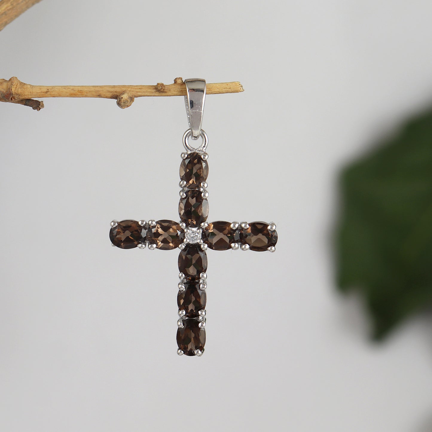 Natural Smoky Quartz Cross Pendant Necklace-925 Sterling Silver-June Birthstone-Holy Cross Pendant-Smoky Quartz Jewelry-Gift for Her