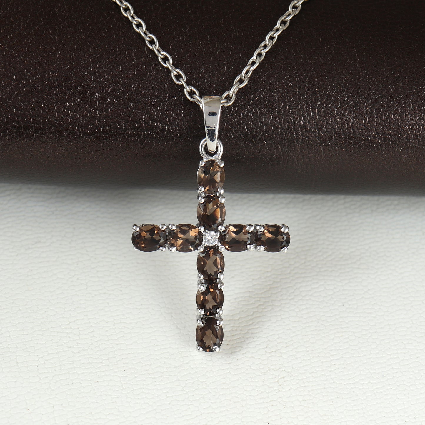Natural Smoky Quartz Cross Pendant Necklace-925 Sterling Silver-June Birthstone-Holy Cross Pendant-Smoky Quartz Jewelry-Gift for Her