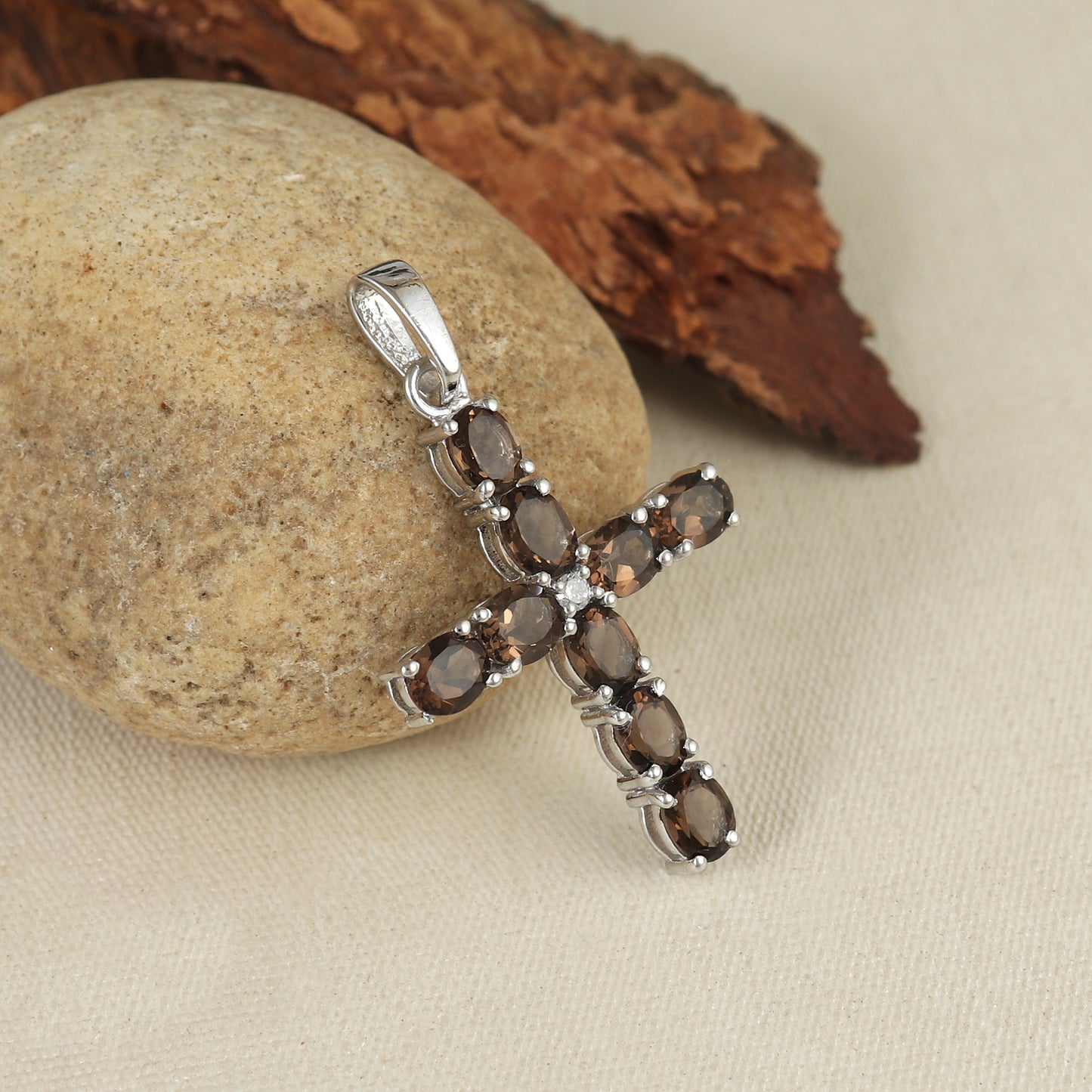Natural Smoky Quartz Cross Pendant Necklace-925 Sterling Silver-June Birthstone-Holy Cross Pendant-Smoky Quartz Jewelry-Gift for Her