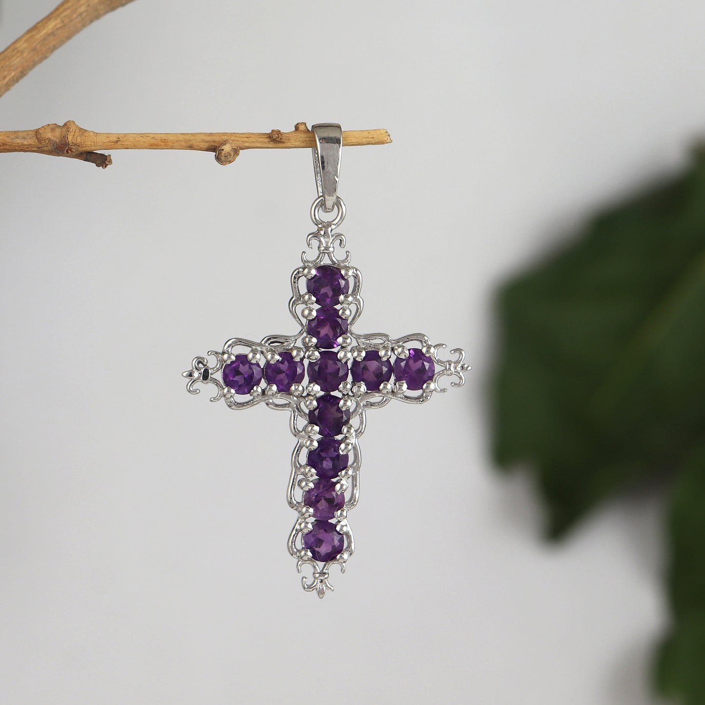Natural Amethyst Cross Pendant-925 Sterling Silver Criss Cross-Amethyst Gemstone Pendant-Amethyst Holy Cross Pendant-Christmas Gift for Her