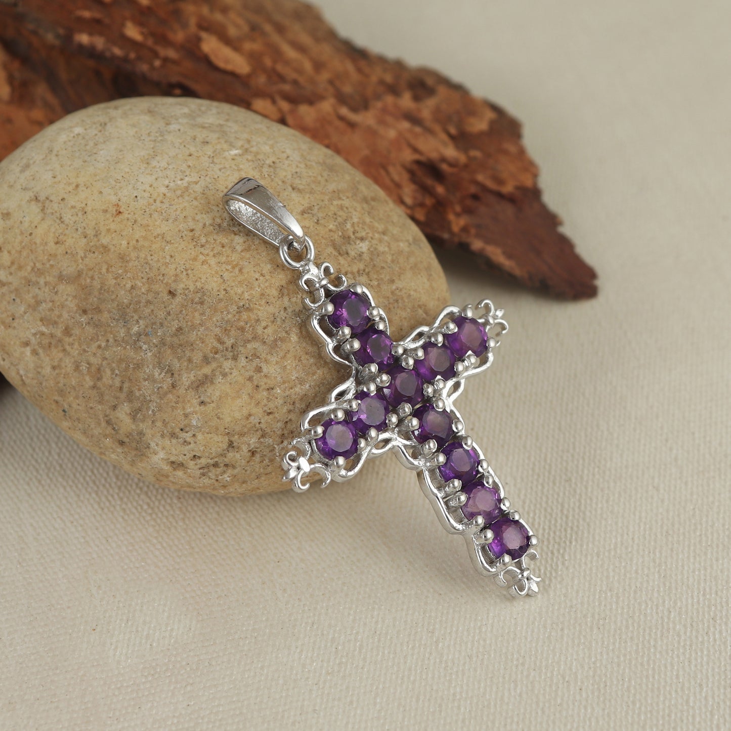 Natural Amethyst Cross Pendant-925 Sterling Silver Criss Cross-Amethyst Gemstone Pendant-Amethyst Holy Cross Pendant-Christmas Gift for Her