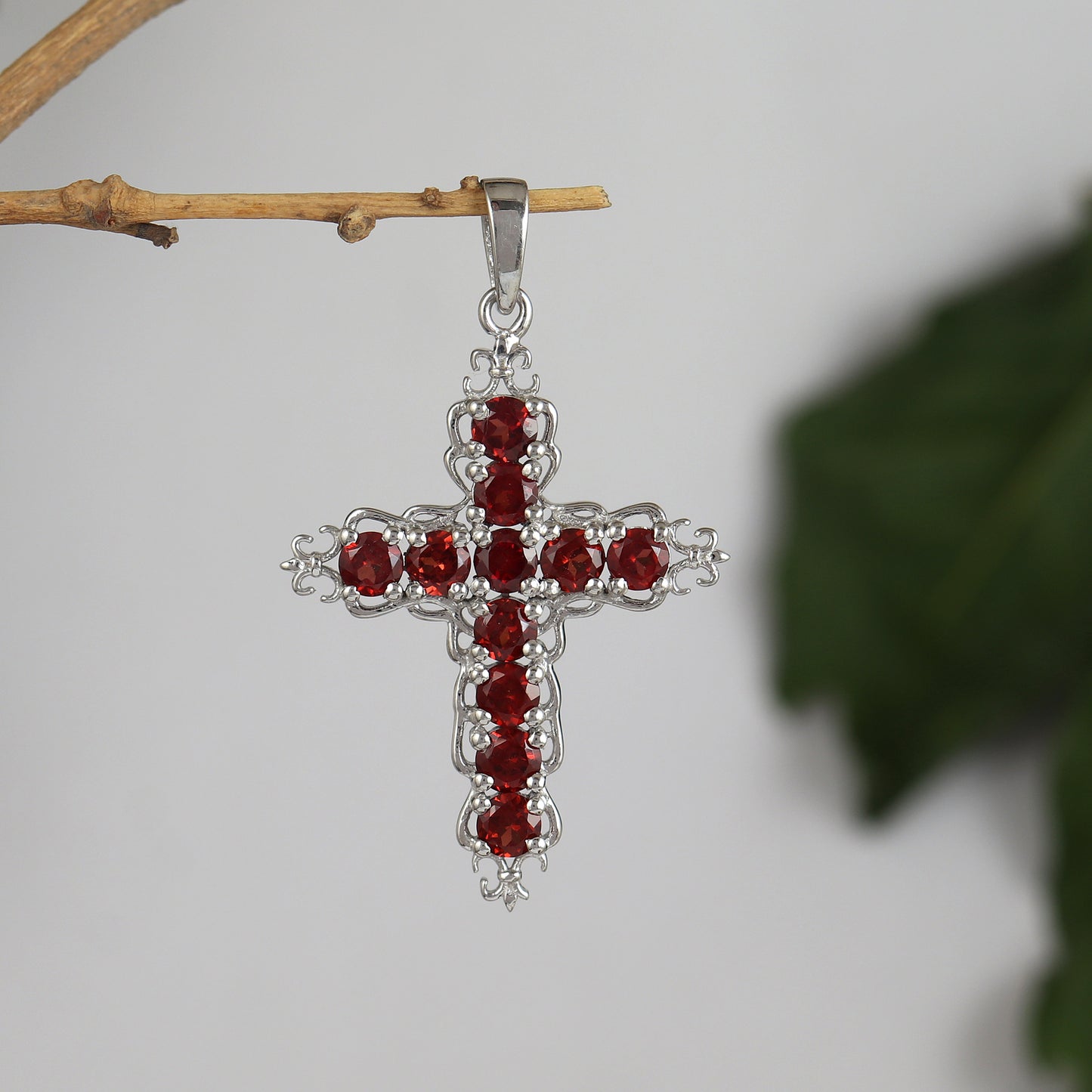 Natural Garnet Cross Pendant-925 Sterling Silver Criss Cross-Round Garnet Gemstone Pendant-Garnet Holy Cross Pendant-Christmas Gift for Her
