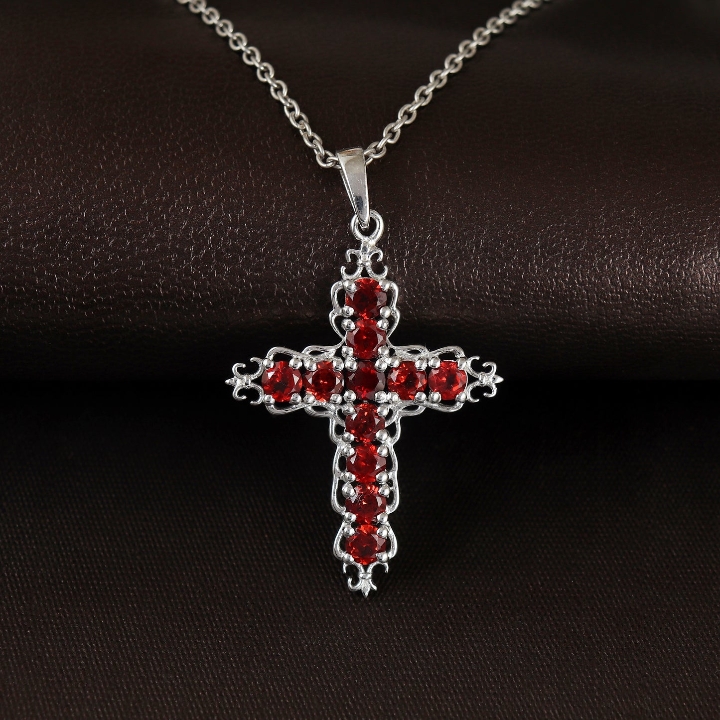Natural Garnet Cross Pendant-925 Sterling Silver Criss Cross-Round Garnet Gemstone Pendant-Garnet Holy Cross Pendant-Christmas Gift for Her