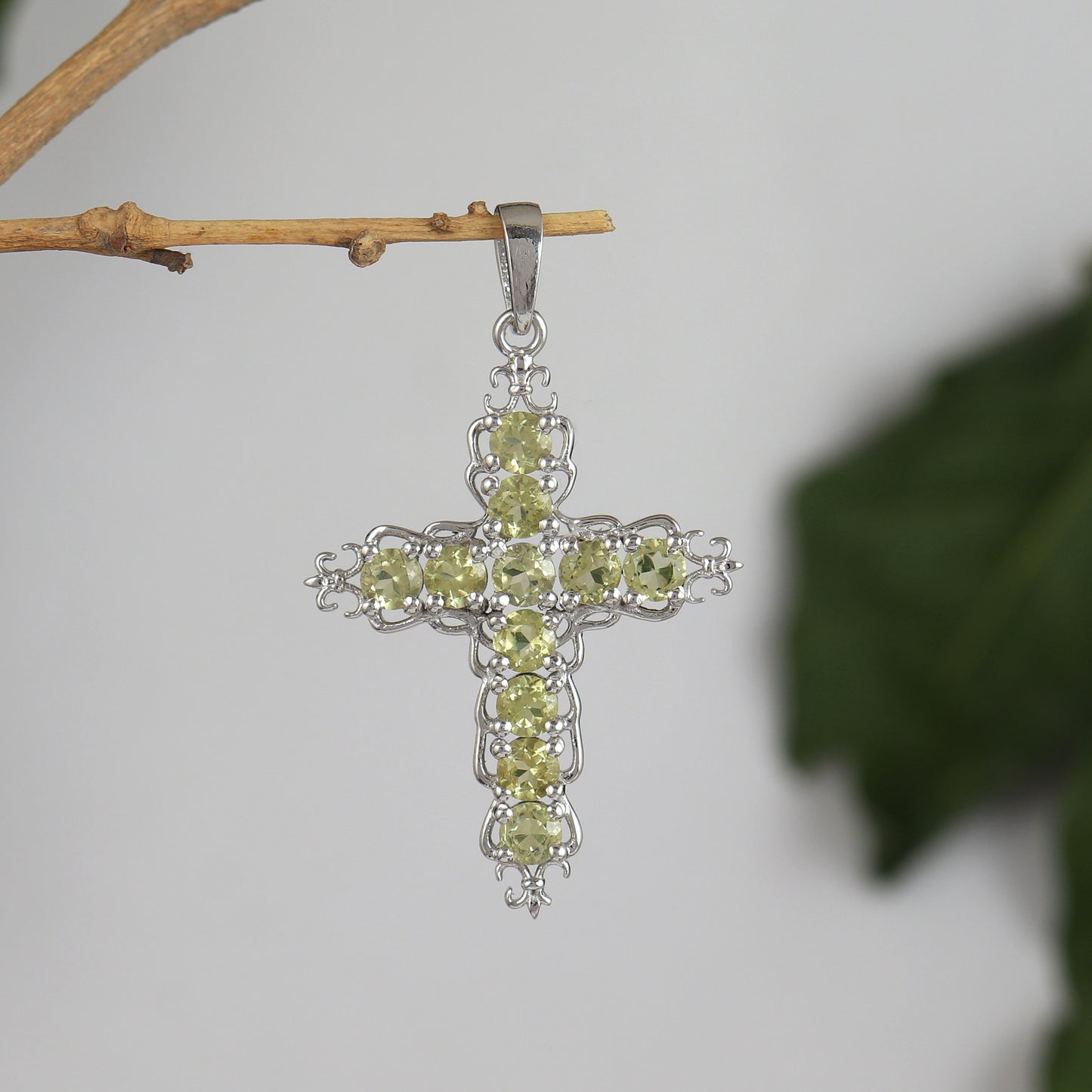 Natural Lemon Topaz Cross Pendant-925 Sterling Silver Cross-Round Gemstone Pendant-Lemon Topaz Holy Cross Pendant-Christmas Gift for Her