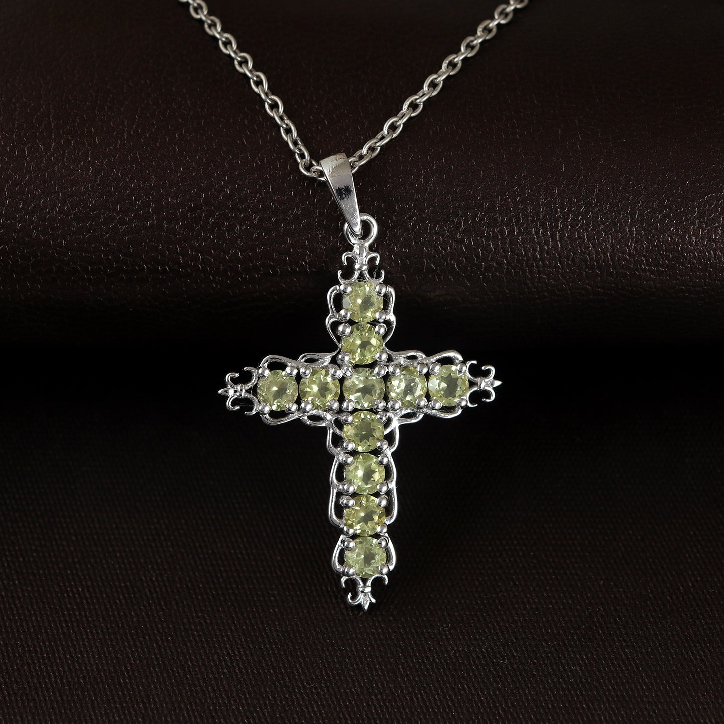 Natural Lemon Topaz Cross Pendant-925 Sterling Silver Cross-Round Gemstone Pendant-Lemon Topaz Holy Cross Pendant-Christmas Gift for Her