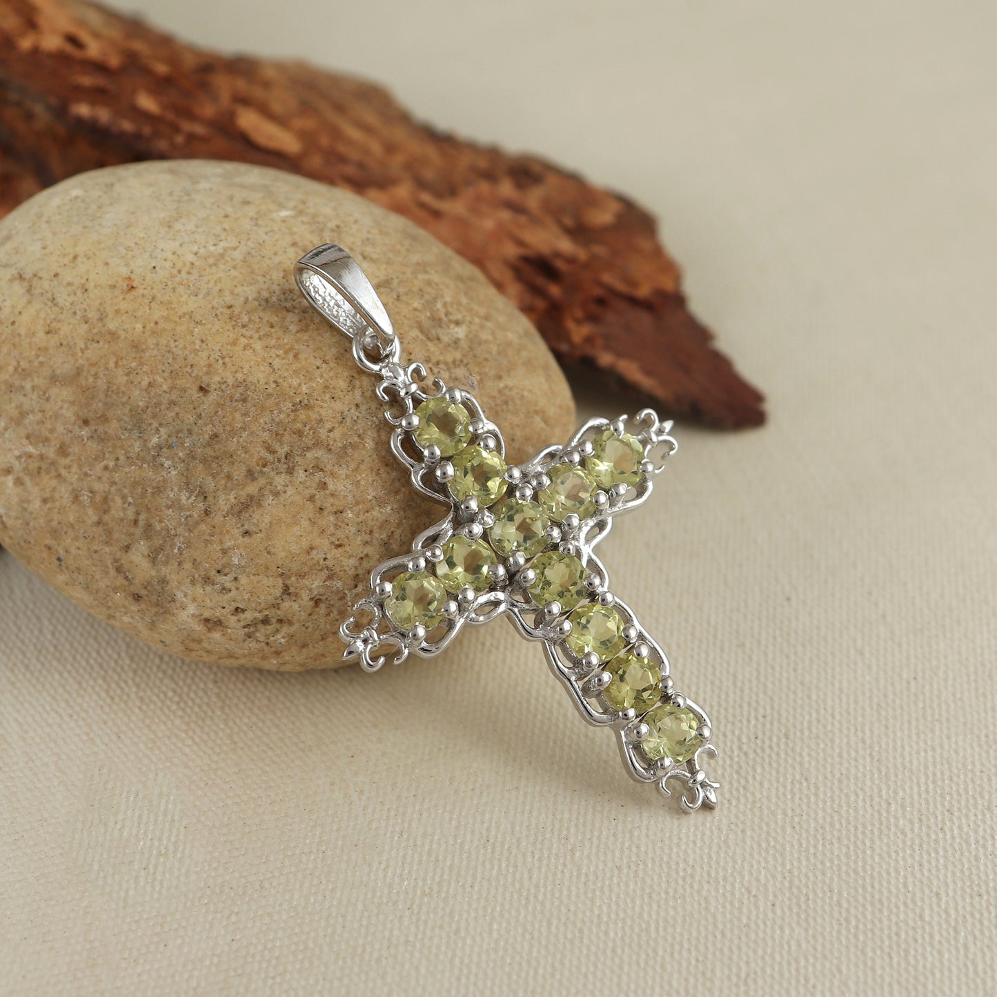 Natural Lemon Topaz Cross Pendant-925 Sterling Silver Cross-Round Gemstone Pendant-Lemon Topaz Holy Cross Pendant-Christmas Gift for Her