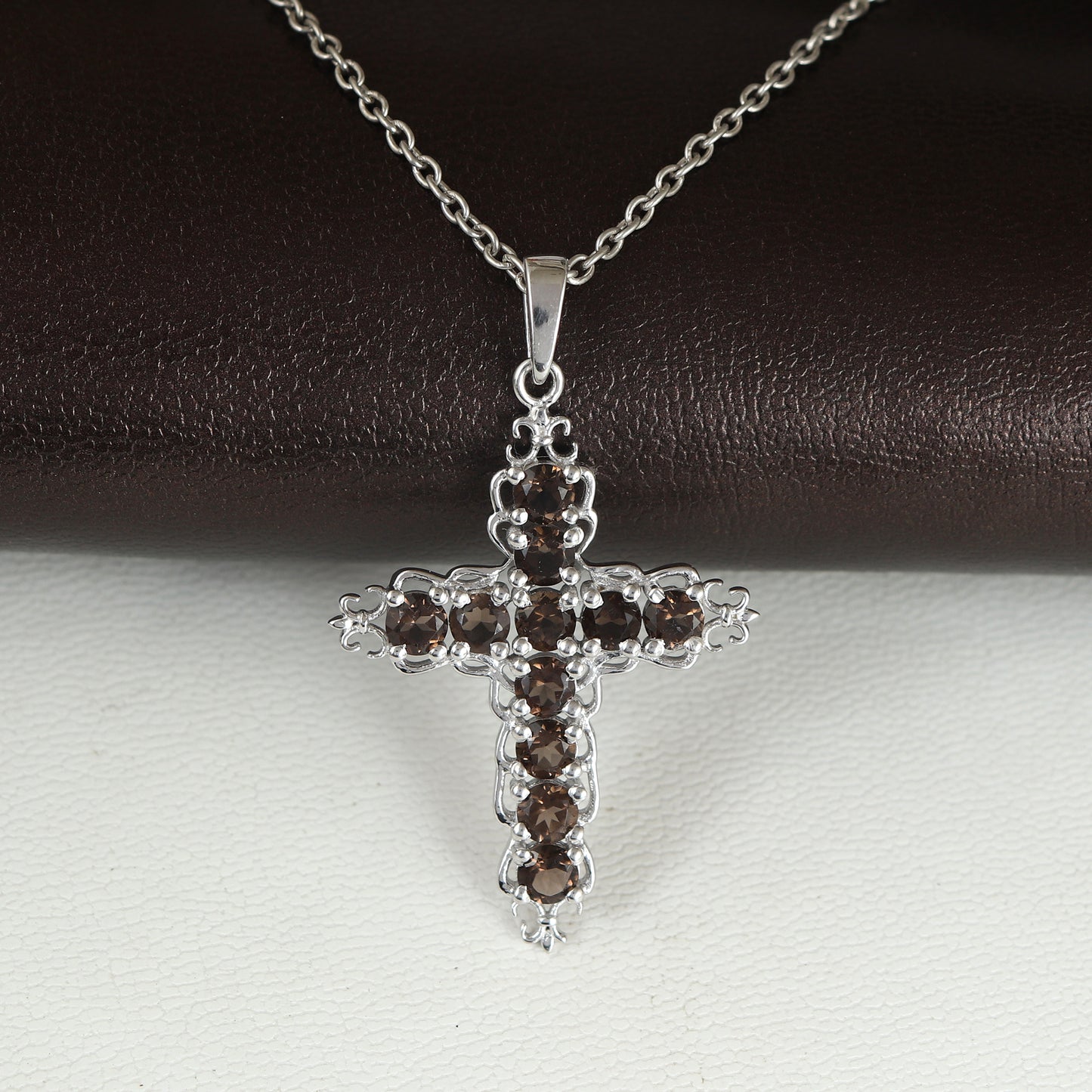 Natural Smoky Quartz Cross Pendant-925 Sterling Silver Necklace-June Birthstone-Holy Cross Pendant-Smoky Quartz Jewelry-Gift for Her