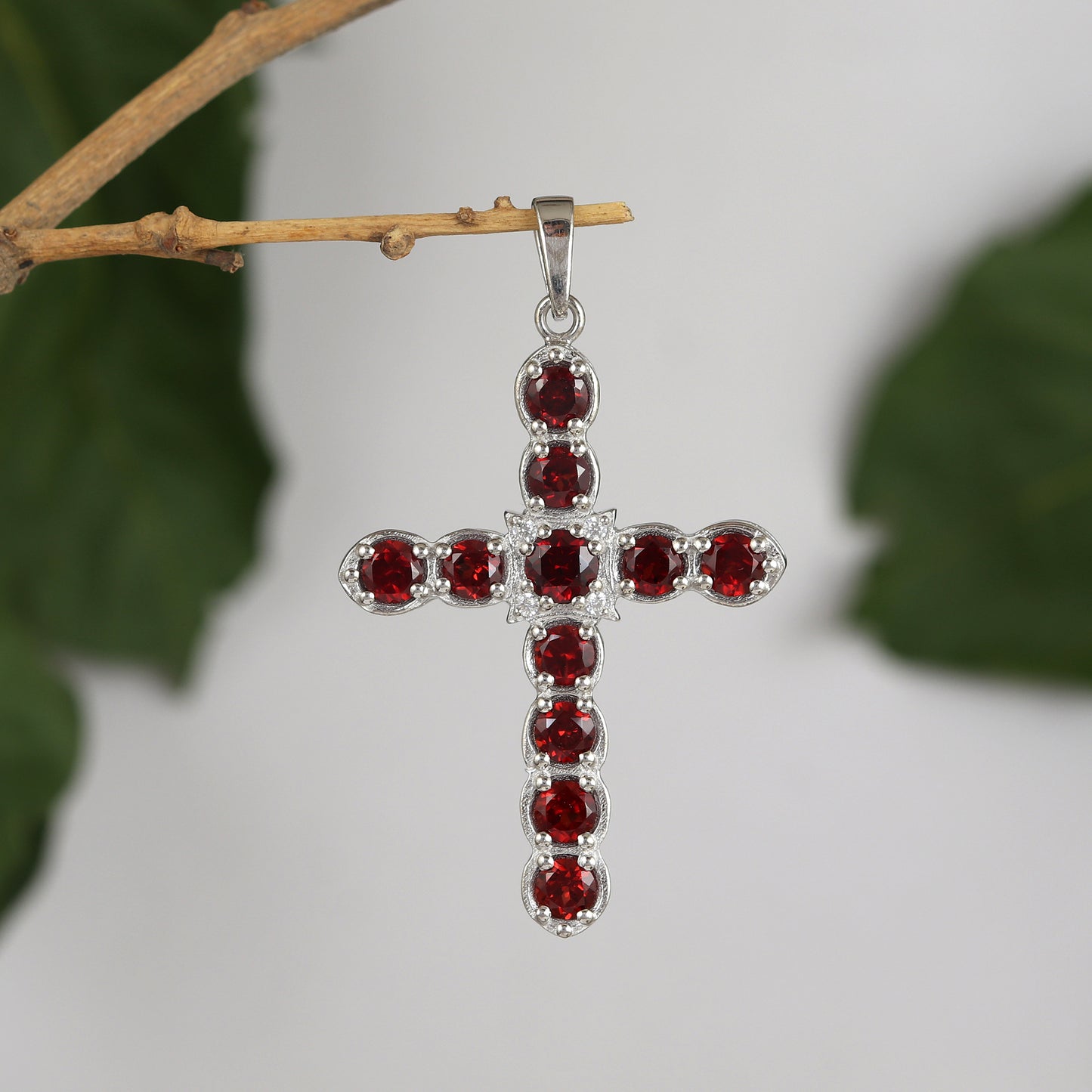 Natural Garnet Cross Pendant-925 Sterling Silver Pendant-Garnet Criss Cross Pendant-January Birthstone-Garnet Holy Cross Pendant for Her