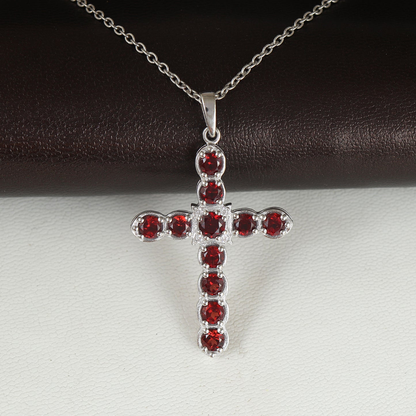 Natural Garnet Cross Pendant-925 Sterling Silver Pendant-Garnet Criss Cross Pendant-January Birthstone-Garnet Holy Cross Pendant for Her